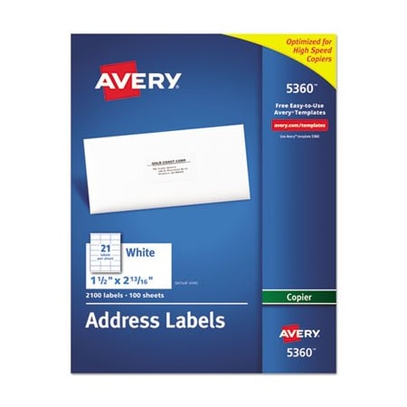 Avery Dennison Avery, COPIER MAILING LABELS, COPIERS, 1.5 X 2.81, WHITE, 100PK 5360
